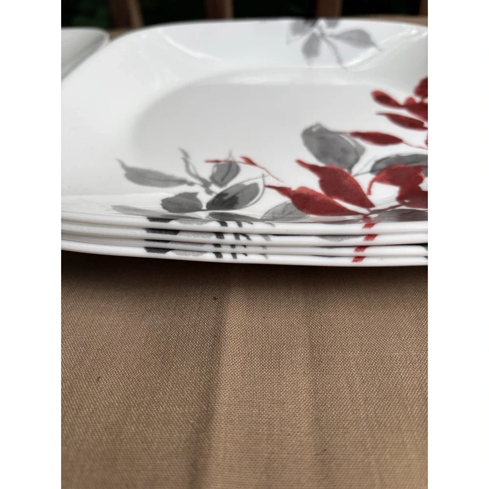 Corelle Kyoto Leaves 15 Pc Square Set 3 Dinner Plates 4 Luncheon 4 Bowls 4 Mugs